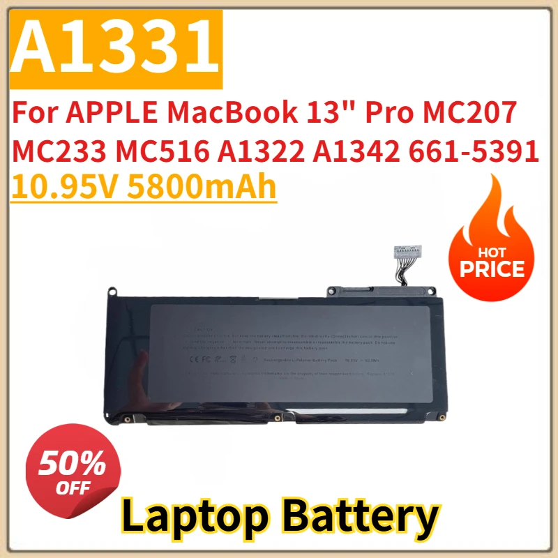 

New Replacement Laptop Battery 10.95V 5800mAh A1331 For APPLE MacBook 13" Pro MC207 MC233 MC516 A1322 A1342 661-5391 020-6580-A