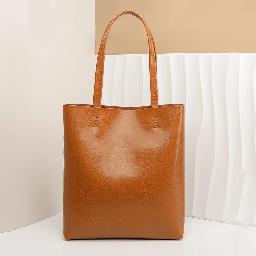 New style cowhide women's shoulder bag fashionable ladies' genuine leather bag simple tote bag large capacity handbag for women
