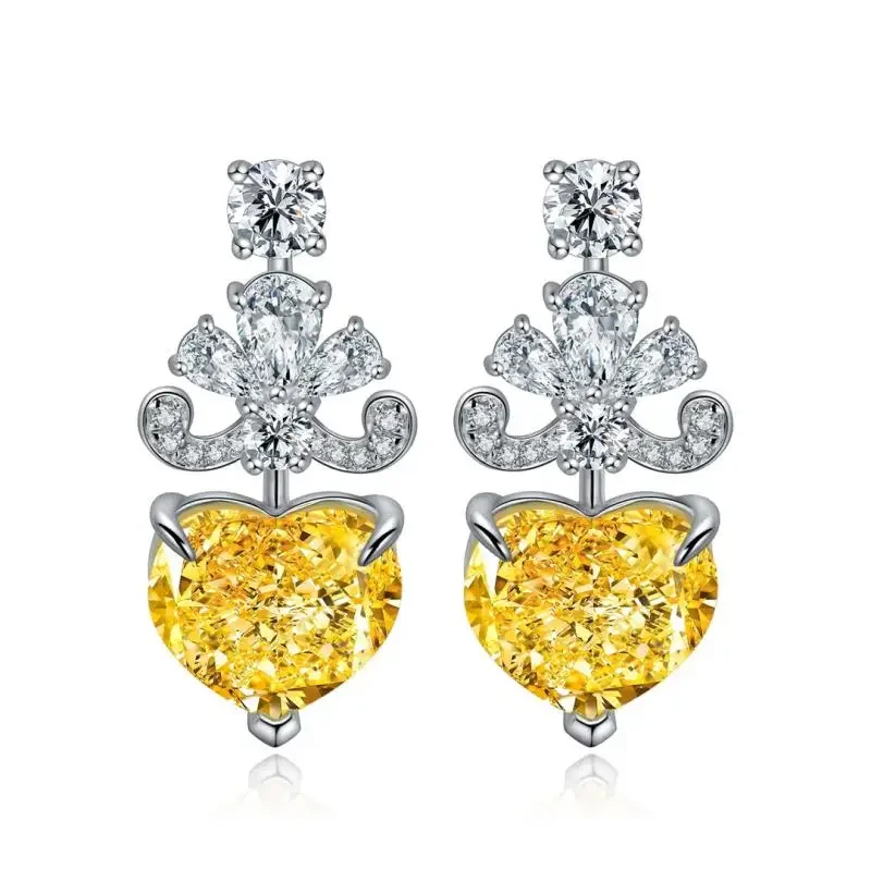 

RUIF 2024 New S925 Silver Heart Shape Yellow Earrings for Women Ice Cut Zirconia New Fashion Jewelry