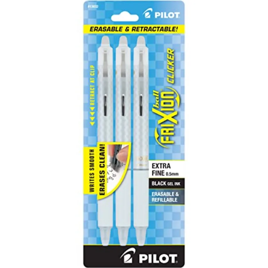 

FriXion Ball Clicker Erasable White Pen, Extra Fine, 0.5 mm, Black Gel Ink, 3 Pack 13632