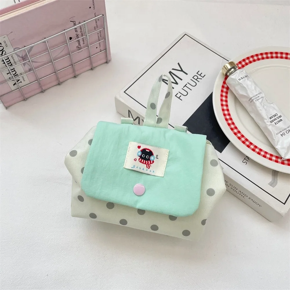Mini Earphone Storage Bag Flip Cover Cartoon Polka Dot Coin Purse Snap Button Contrast Color Jewelry Lipstick Protective Pouch
