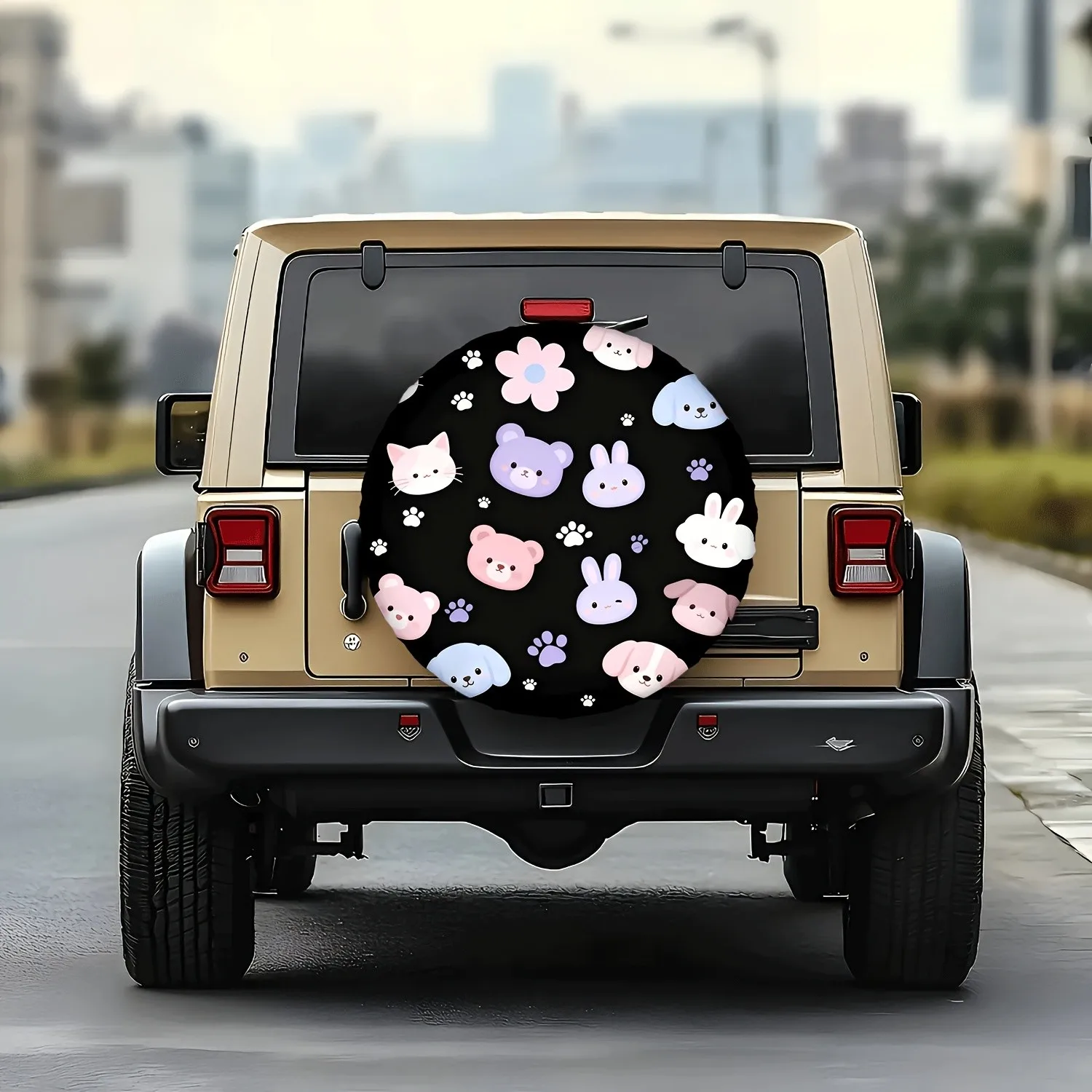 

Cute Cartoon Pet Tire Cover Polyester Outdoor Waterproof Spare Wheel Protector for SUV