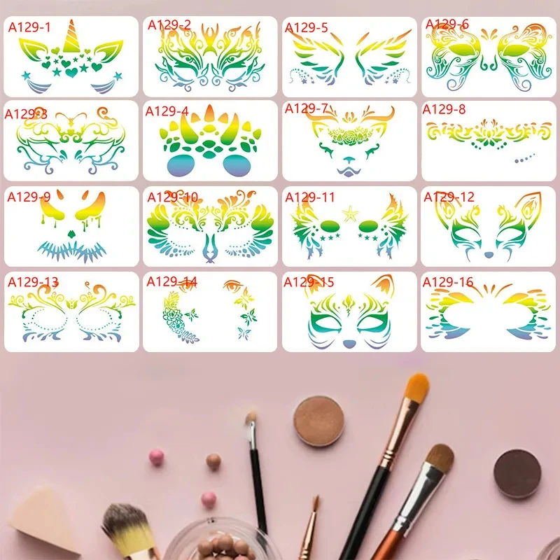 16 Reusable Pet Face Painting Stencils, Various Designs, Suitable for DIY Makeup, Masquerade Parties, Washable Painting Stencils
