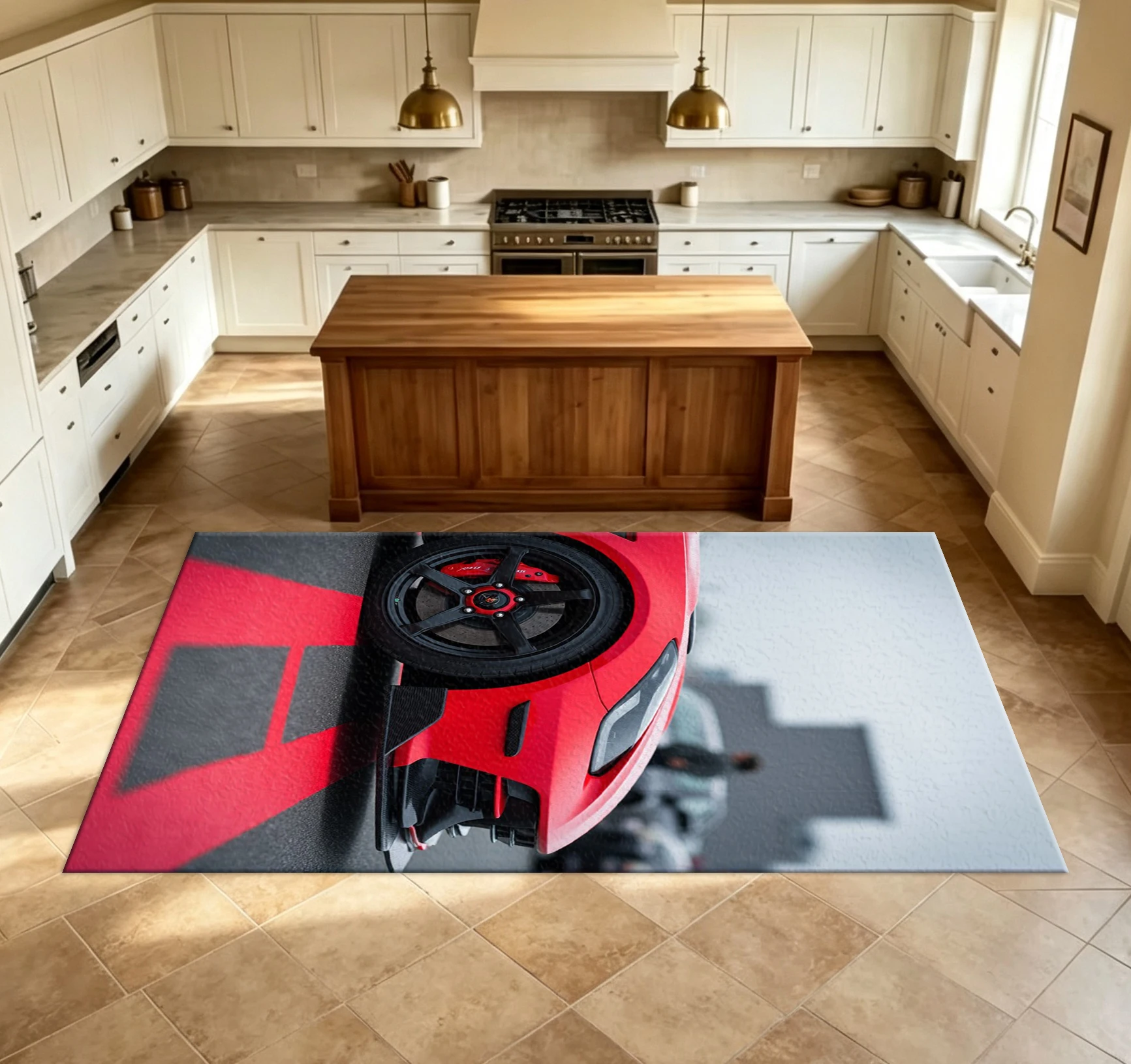 Red Sports Supercar Track Carpet Flooring Modern Car Art Floor Carpet Suitable for Home Room Decoration