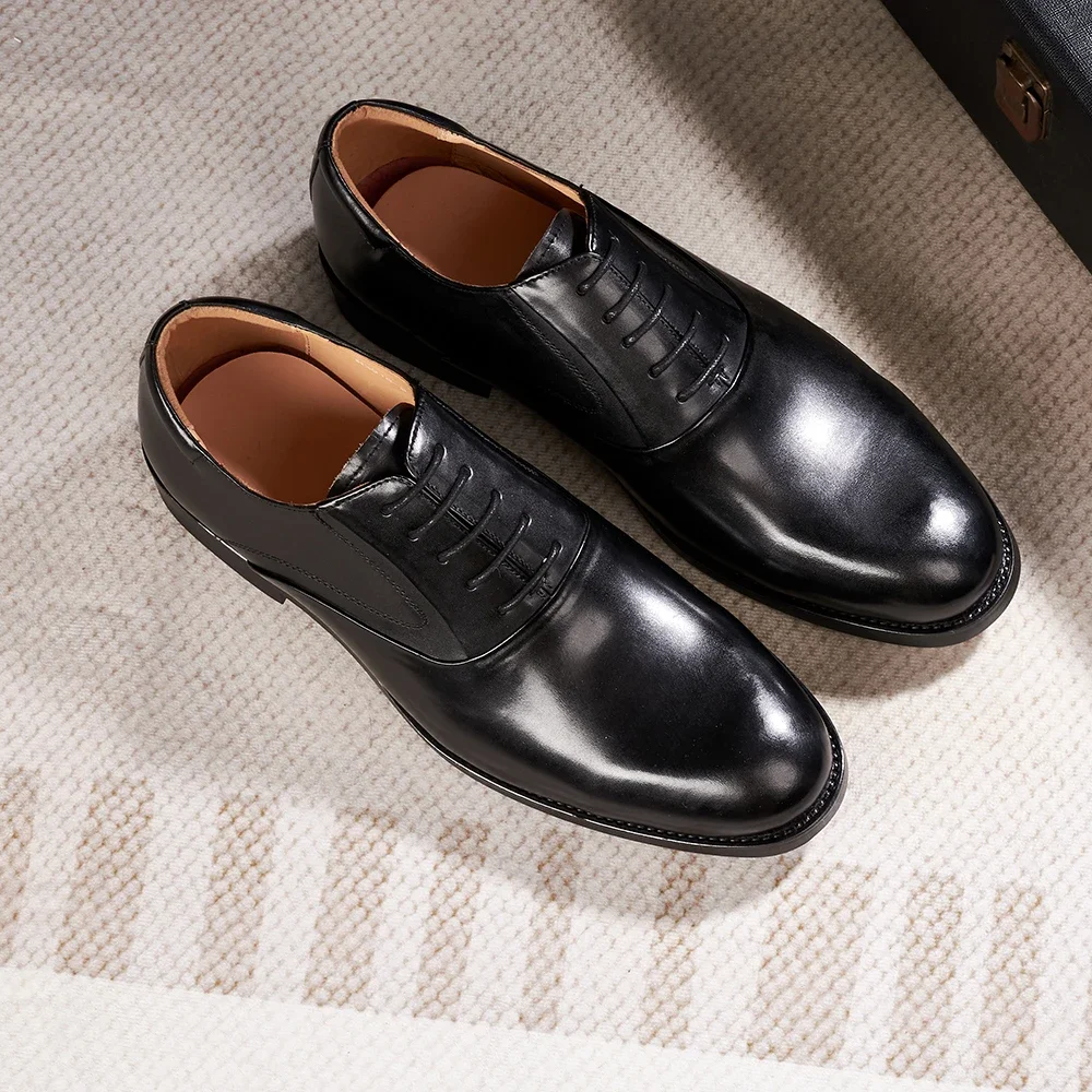 Formal Genuine Leather Derby Men\'s Shoes Handmade Goodyear Leather Shoes Classic Lace-up Business Banquet Dress Shoes Men