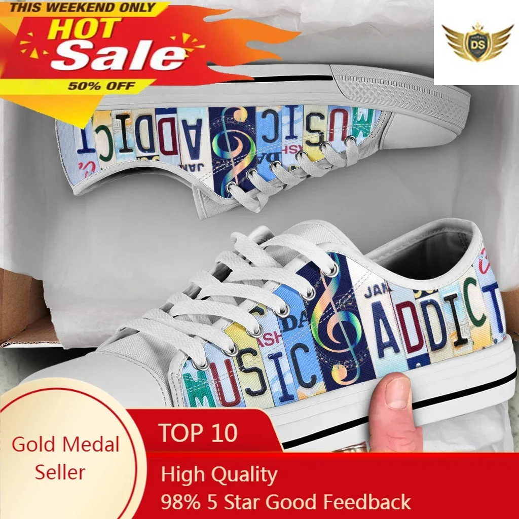 

License Plate Music Addict Print Canvas Women Shoes Summer Autumn Breathable Cloth Casual Walking Outdoor Sports Shoes