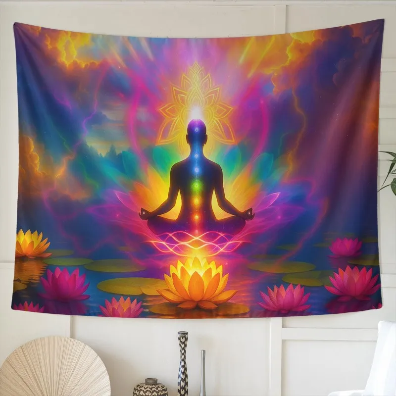 VIKAMA Abstract Tapestry Chakra Meditation Psychedelic Wall Hanging Bohemian Aesthetic Boho Yoga Bedroom Living Room Home Decor