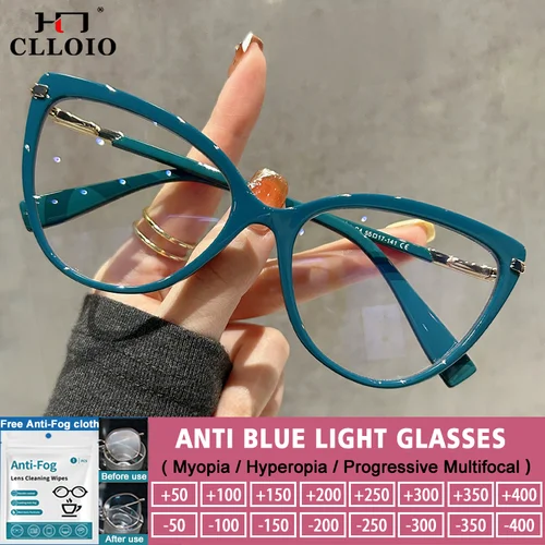 Imagen 1 del producto CLLOIO, monturas grandes Retro, gafas de lectura tipo ojo de gato, gafas de moda para mujer, gafas para miopía con rayos azules, gafas graduadas multifocales