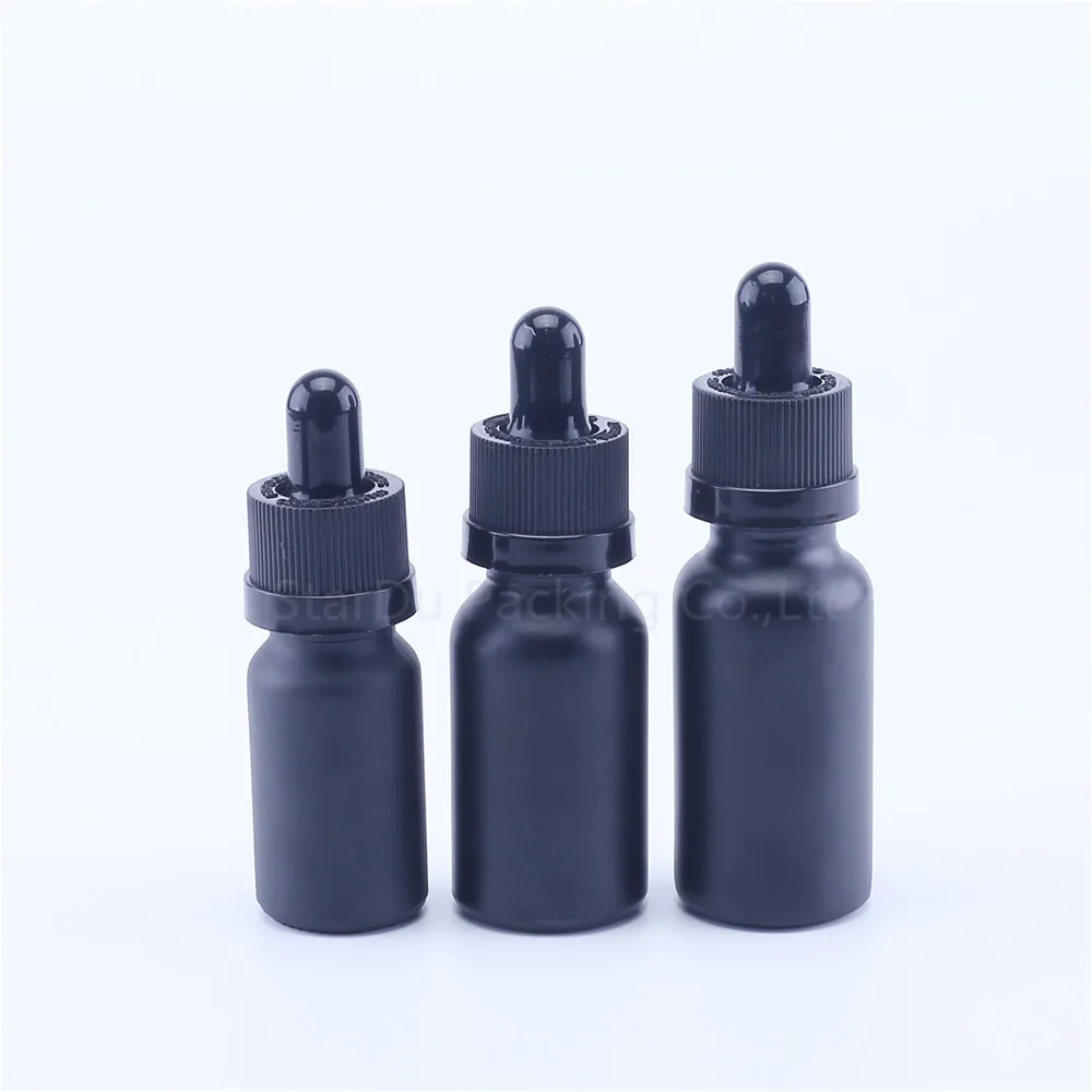 

10pcs 5ml -100ml Matt Black Glass Bottle With Dropper For Essential oil, Black Bottle With Child Safety Cover