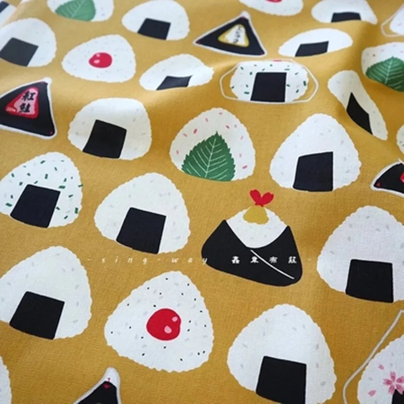 Thick Cotton Fabric with Rice Ball Print, Handmade DIY, Bag, Table Cloth, Sewing, 100% Cotton, Cute Style, CR-1726