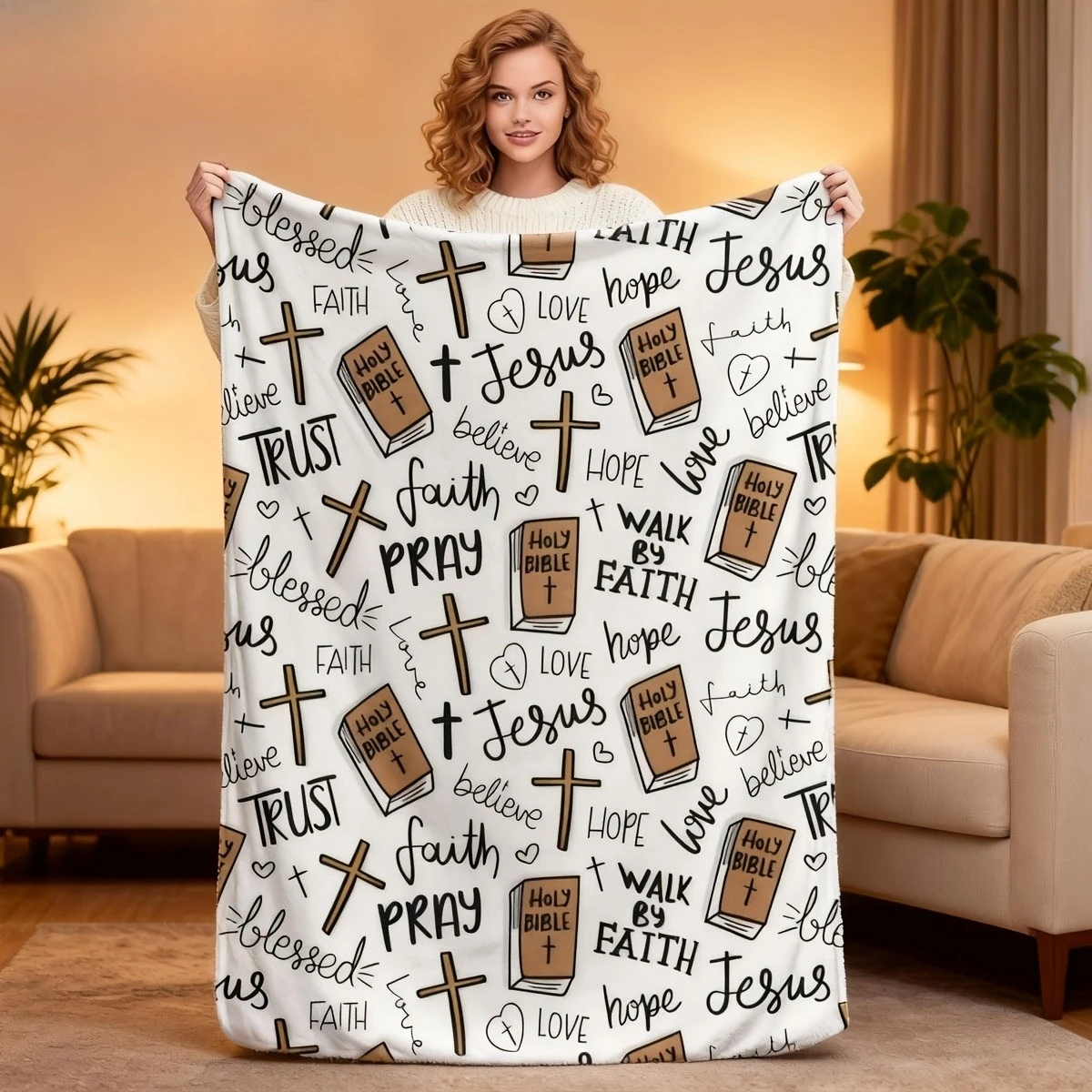 Christian Bible Jesus Blanket, Super Soft Warm Fleece Throw for Bedroom Living Room Decoration, Premium Cozy Gift