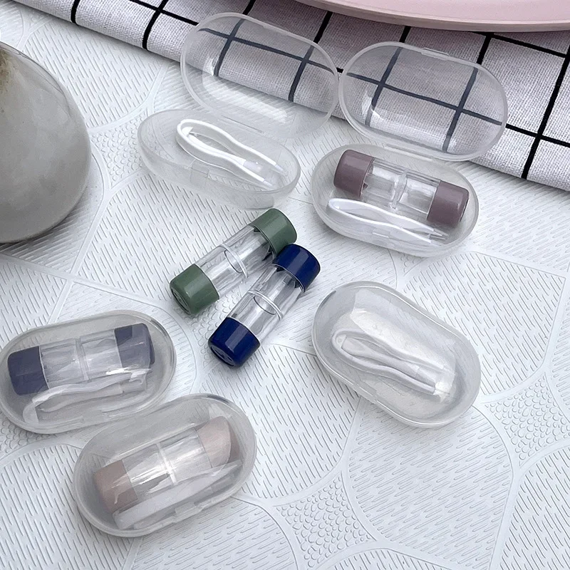 Transparent Portable Contact Lens Cases with Tweezers Women Cute Contact Lenses Boxs Travel Kits Holder Eyewear Accessories