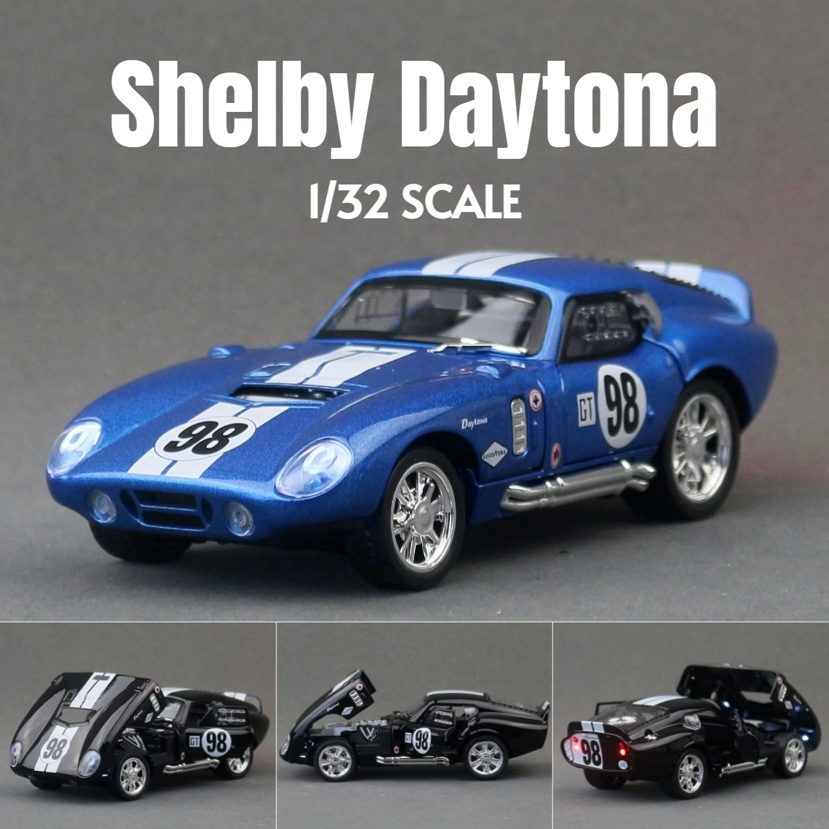

1/32 гоночная игрушечная машинка Shelby Daytona GT для детей, литая под давлением металлическая миниатюрная модель, коллекция звуков и света, подарок для мальчиков