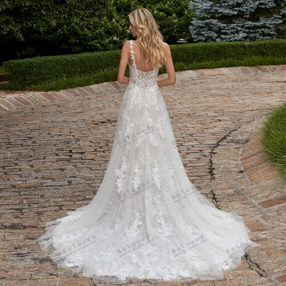 Luxus Brautkleider A-Linie Brautkleider Spitze Applikationen Spaghetti träger Roben für formelle Party elegante Vestidos de Novia 2024