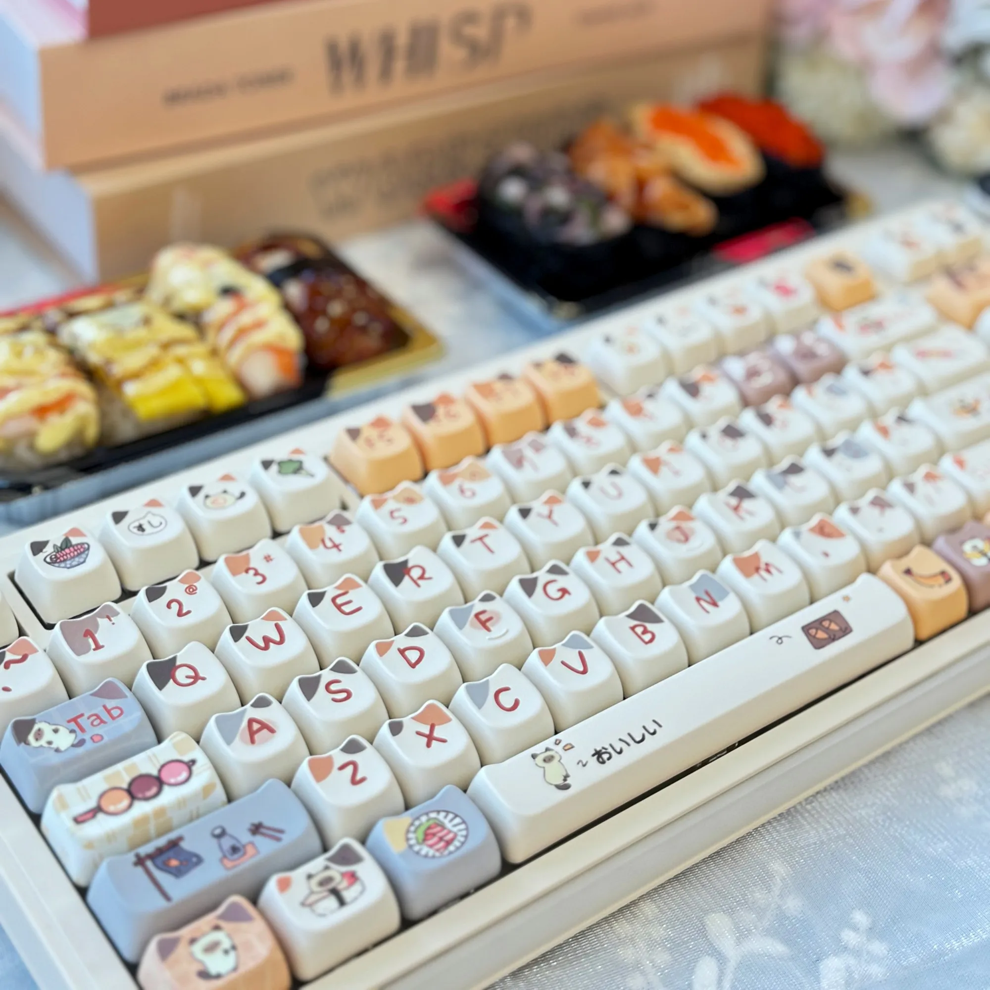 Imagem -02 - Cherry mx Switch Conjunto de Teclado Gaming Mecânico mx Switch Perfil mo Sushi Cat Pbt Sub Keycaps Bonito 6.25u 7u Espaço