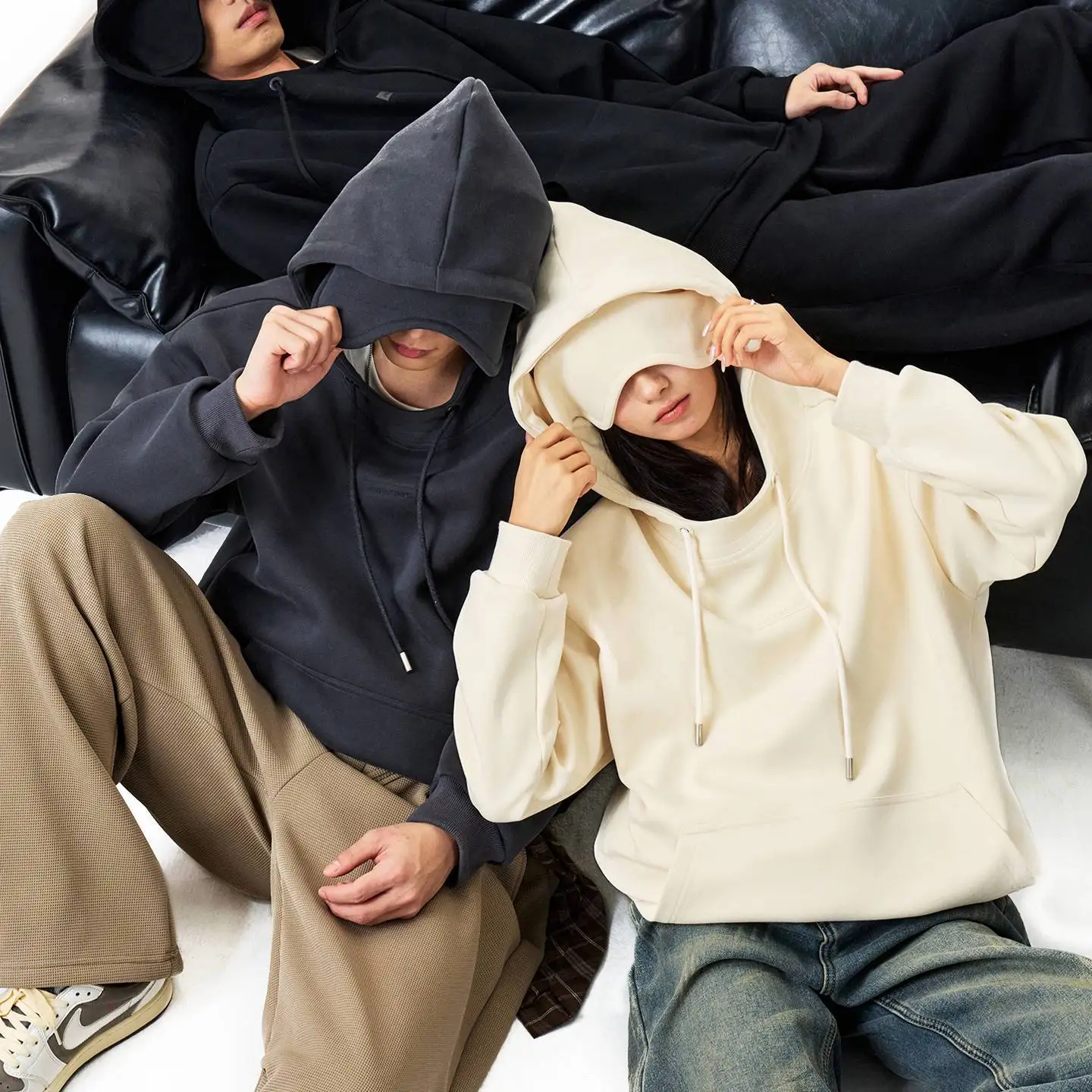 

Genuine Trendy Brand Nap Blindfold Hooded Sweater, American Trend Loose Lazy Couple Heavy Hoodie