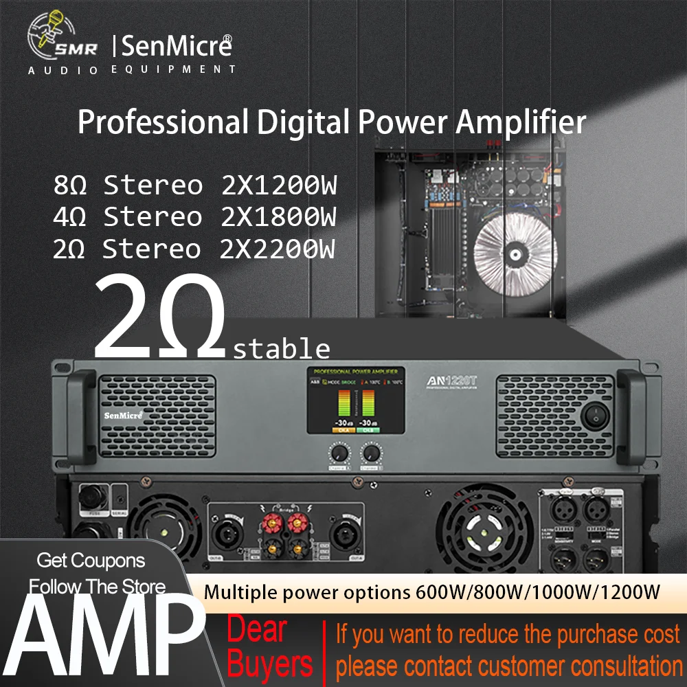 SenMicre NA1220T Professional Power Amplifier 2 Channel 2x1200W 8OHM Subwoofer Amplifier 2ohm Stable 2x2200W  Line Array Speaker