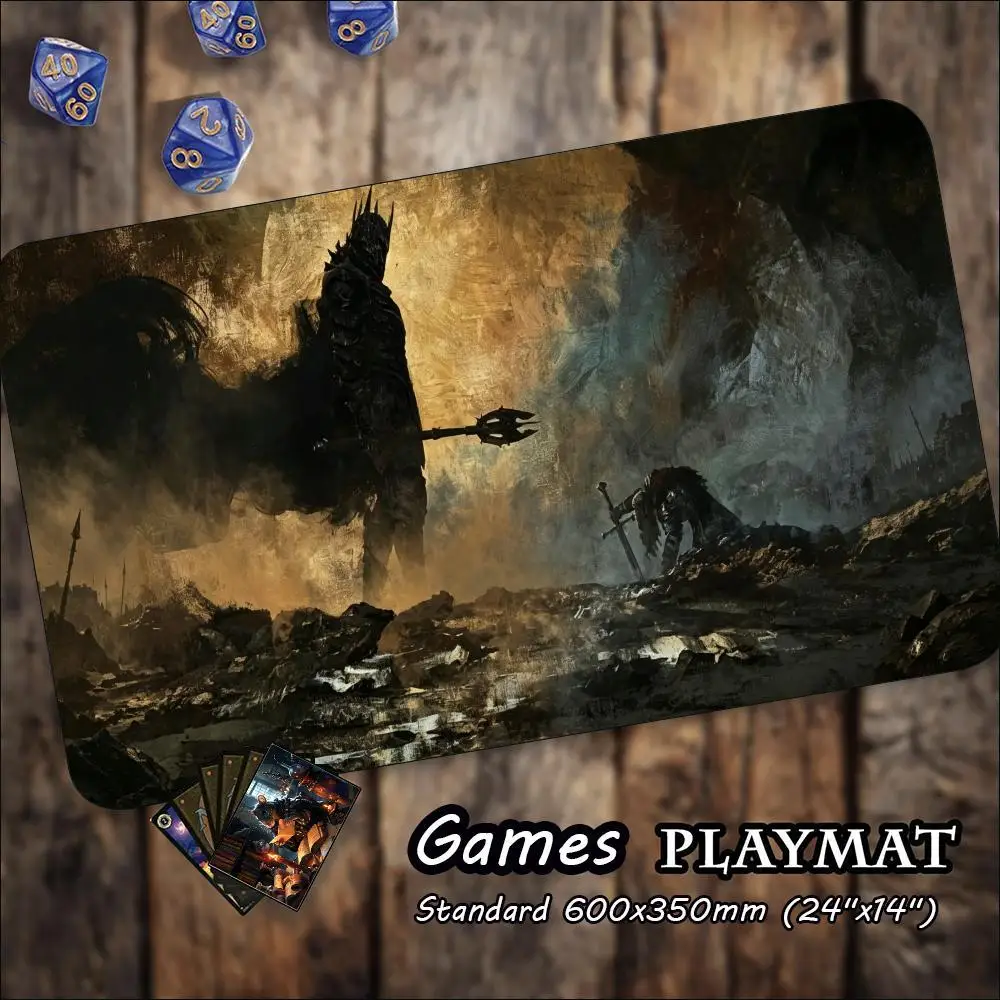 Dark Wasteland Lone Knight Playmat Post Apocalyptic Large TCG Gaming Desk Mat Extended Mouse Pad for Gamer Man Cave Setup