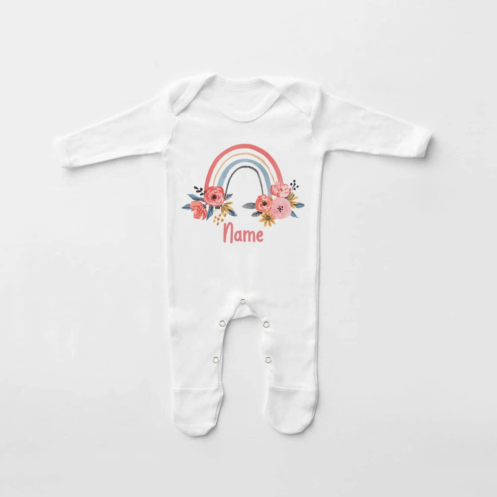 Traje de dormir de arcoíris personalizado para bebé, ropa de bebé con nombre personalizado, regalo para recién nacido