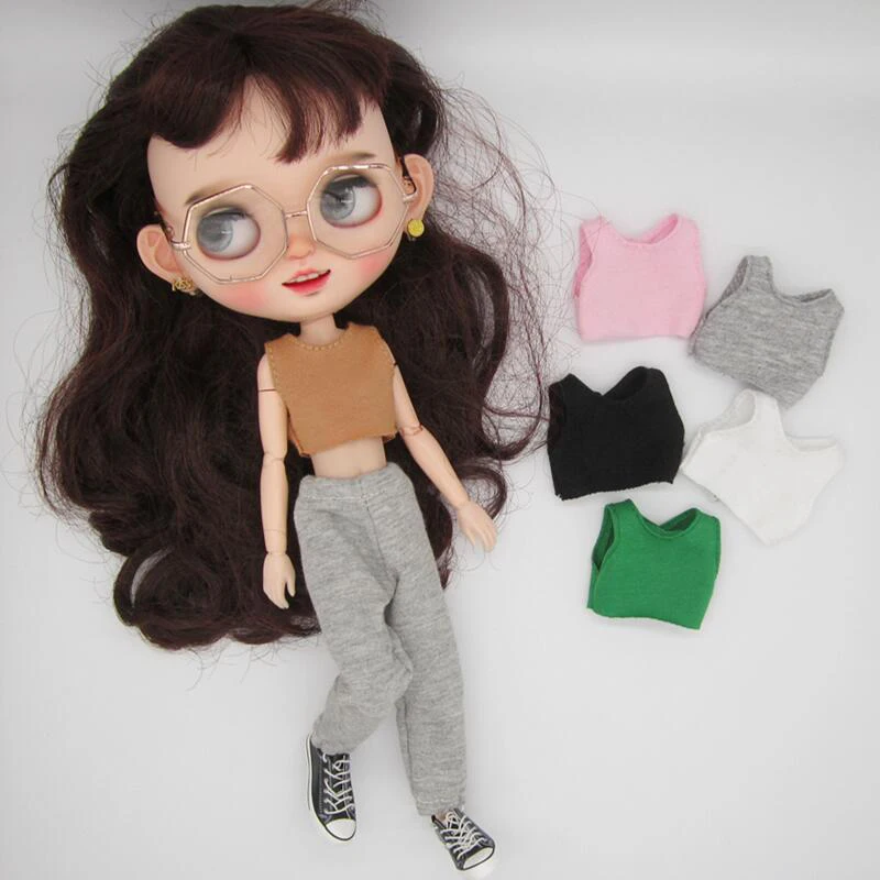 DLBell Handmade Blythe Clothes Tank Top and Grey Sweatpants Candy Colors Short Vest Casual Outfit for Blyth OB24 Licca1/6 Doll