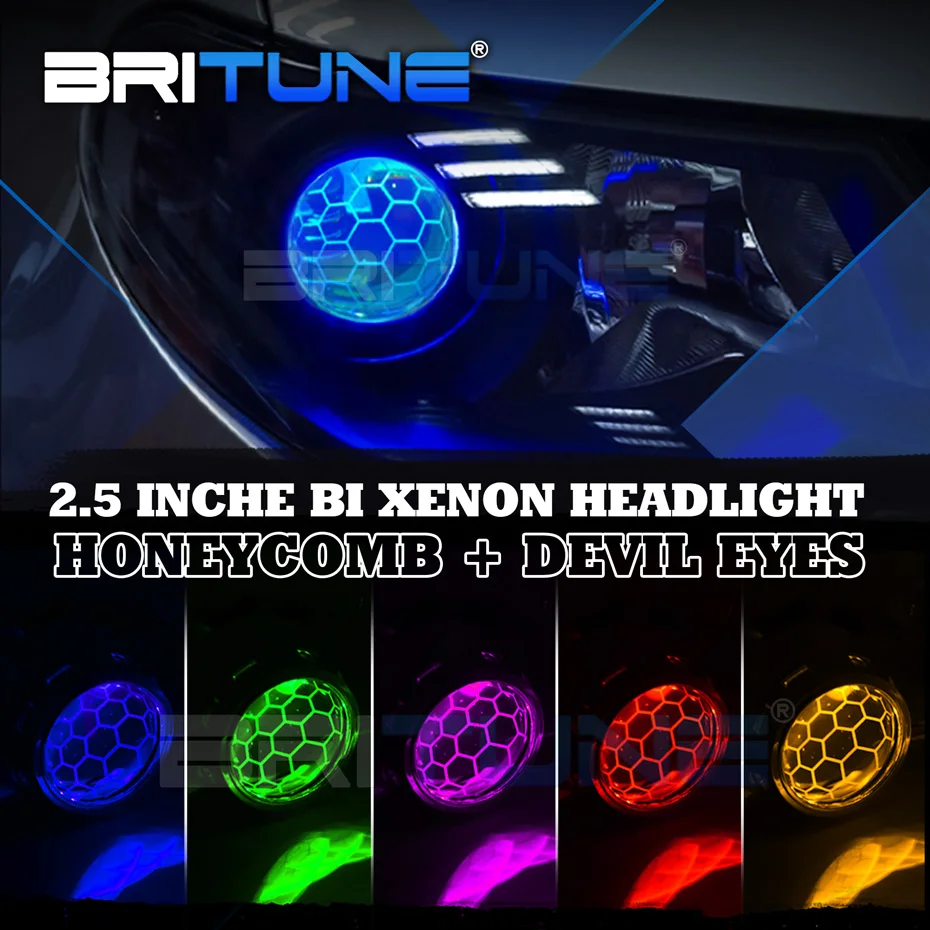 Bi-xenon Headlight Lenses Projector HID RGB Bluetooth LED Devil Demon Eyes Etching Lens 2.5 inch H1 H4 H7 Auto Accessory Tuning