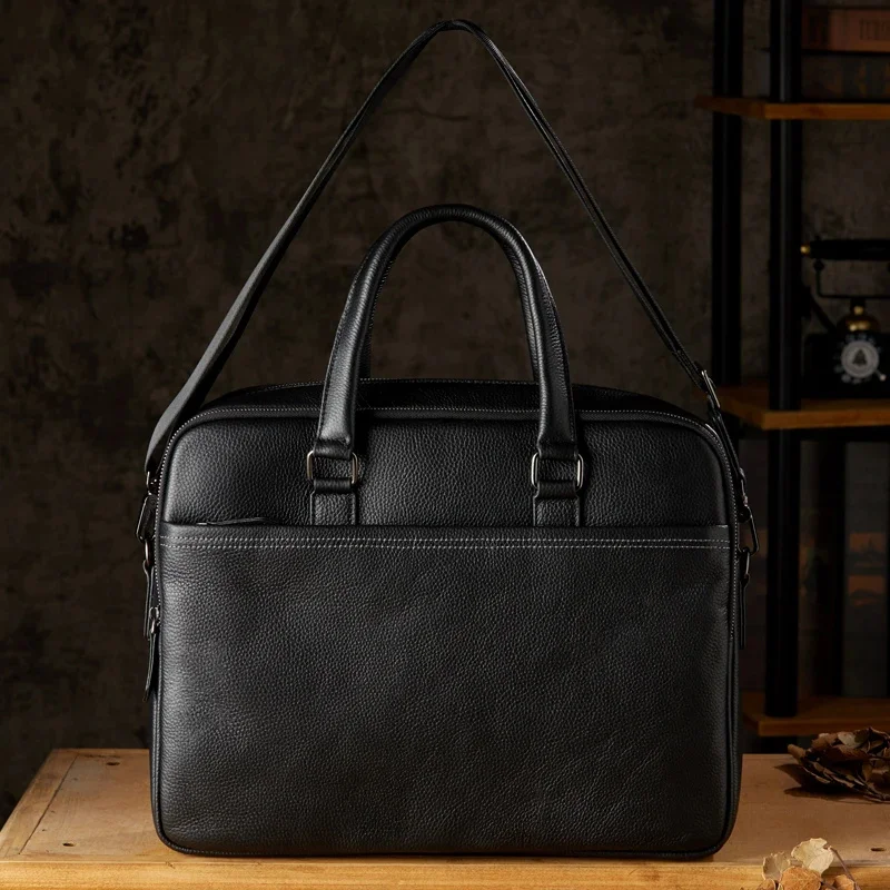 Handmade Genuine Leather Briefcase Large Capacity Cowhide Shoulder Bag Men Luxury Business Handbag Fashion Cowskin Messenger