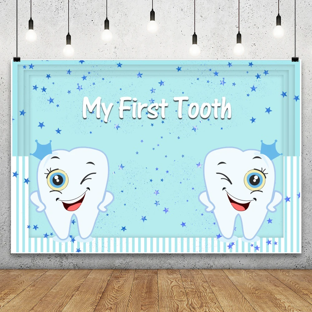 Laeacco Baby Cartoon My First Tooth Birthday Party It\'s A Girl Customized Poster Portrait Photo Backdrop Photographic Background