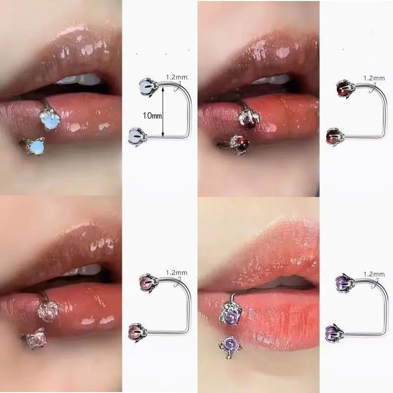 D ring dragon claw zirconia titanium steel lip ring spicy girl niche sweet ins ear bone studs double head beads