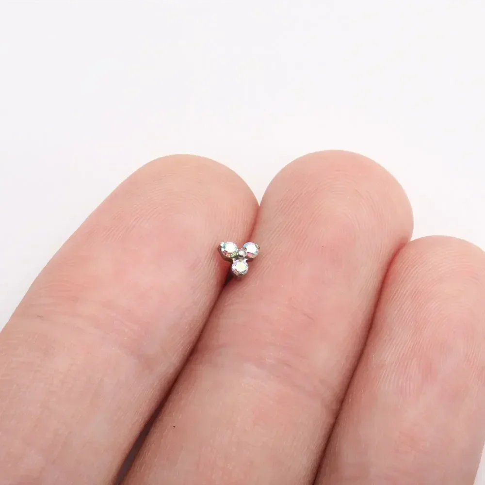 ASTM F136 Titanium Trinity Piercing Zirconia Paved Top Threaded Labret Studs Tragus Earrings Lip Tongue Stud Piercing Jewelry