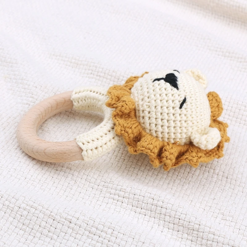 Y1UB Baby Teether Rattle Handbell Crochet Lion Rattle Toy Mobile Gym-Play Baby Music Rattle Toy Infant Teething Gift