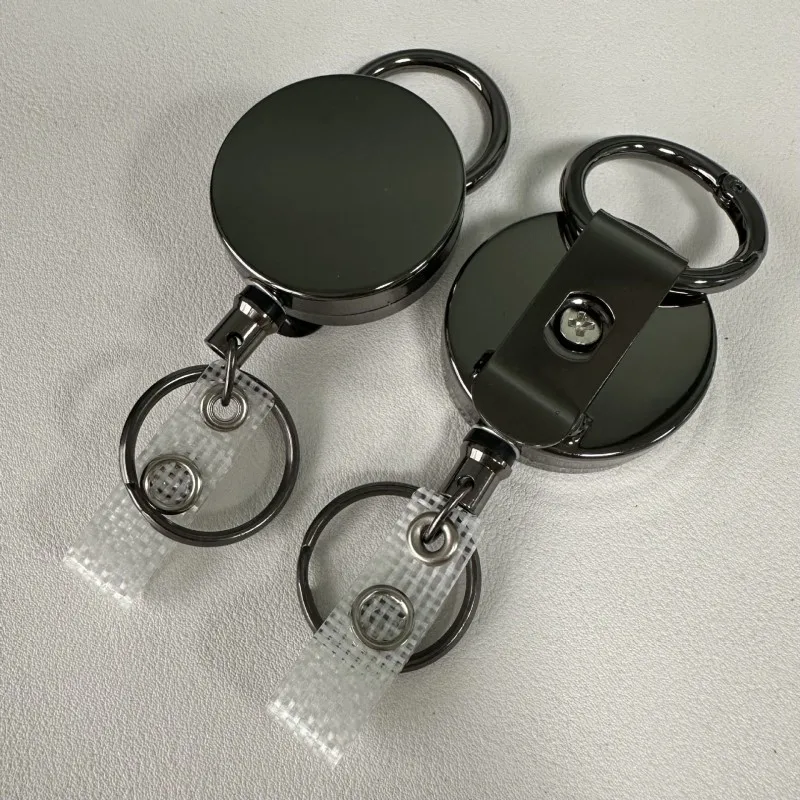 Black Electroplated Metal Easy Pull Retractable Keychain -  Multifunctional Roll Retractable Keychain for Men