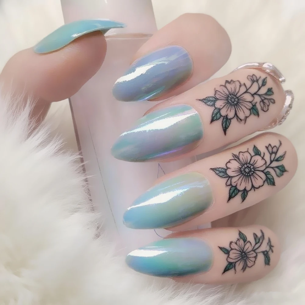 

24 шт. голографические короткие накладные ногти на шпильках многоразовые накладные ногти с клеевой наклейкой DIY маникюрные аксессуары