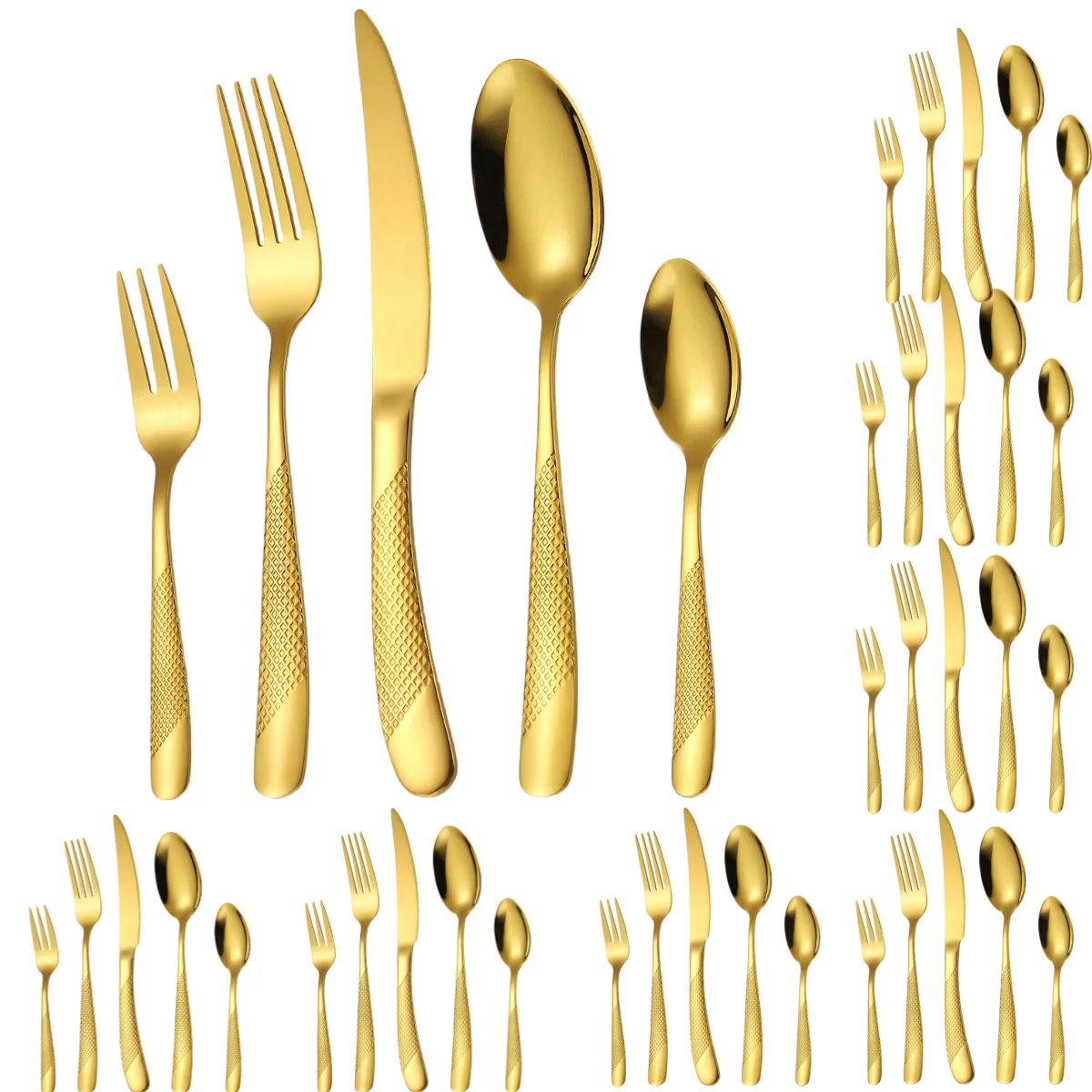 

A · HOUSEWARE Gold Kitchen Utensil Silverware Hammer Stainless Steel Flatware Set for 8 ,40 Pieces Eating Utensils Tableware Set