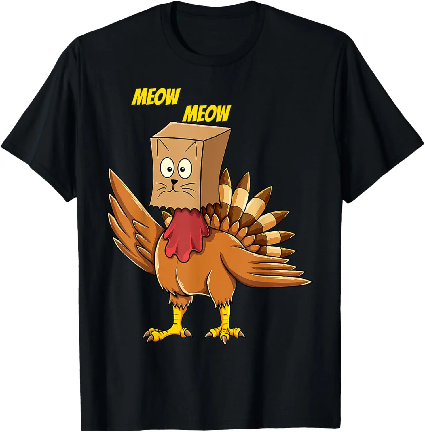 Thanksgiving Turkey Cat Meow Funny Men Women Thanksgiving T-Shirt