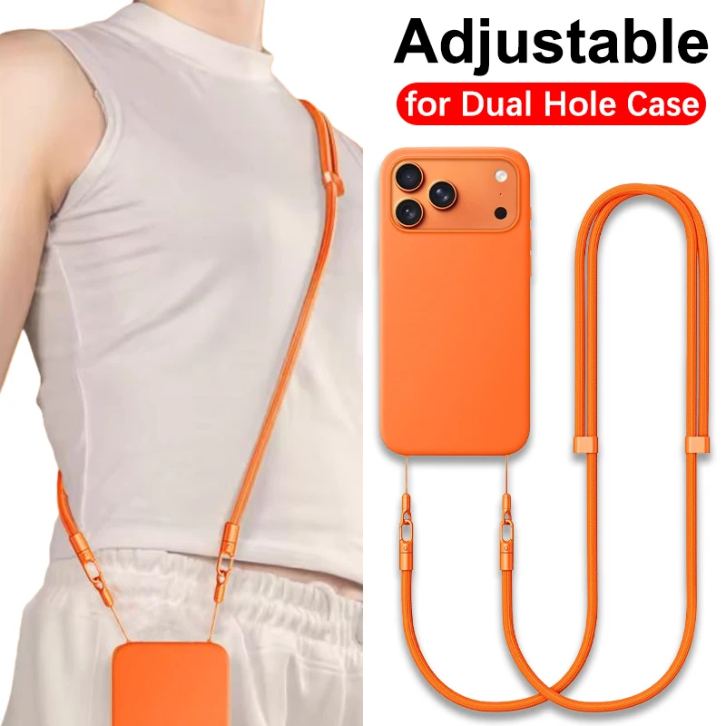 

Плетеный ремешок для телефона через плечо для iPhone 17 Pro Max, Samsung Xiaomi, чехол с двойным отверстием, шейный ремешок, регулируемый подвесной ремешок, веревка