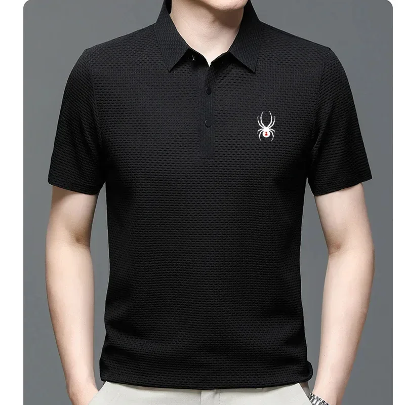 

Модная мужская рубашка-поло для гольфа Spid-e-r, Высококачественная деловая мужская летняя спортивная дышащая повседневная мужская одежда из ледяного шелка