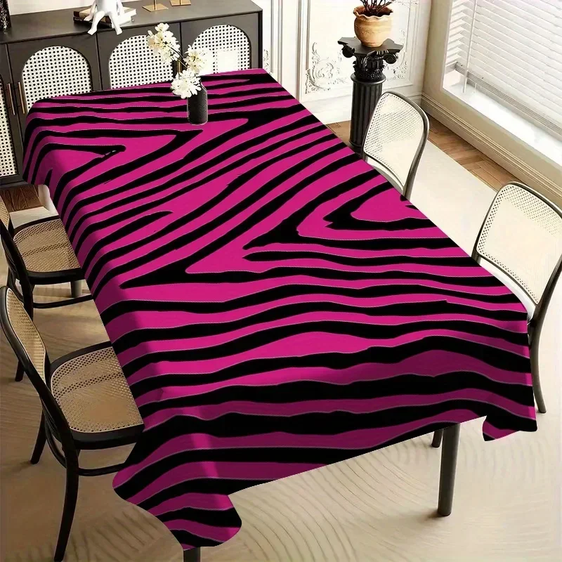 One colorful pink and black striped tablecloth - Fashionable and modern design, adding to your tabletopzyc