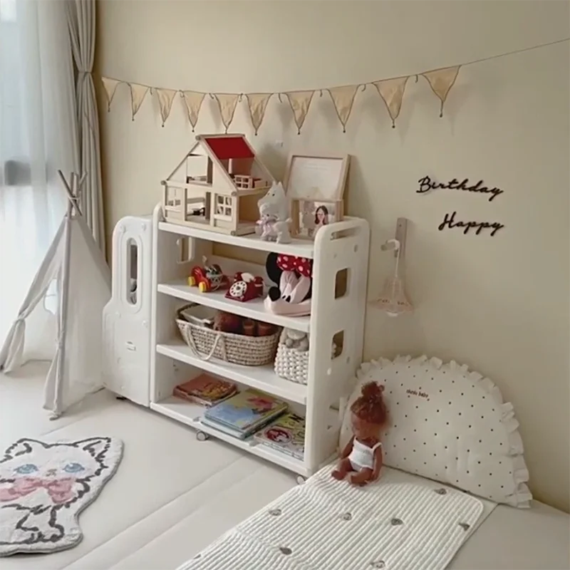 Factory Direct 2026 Household Floor Reading Picture Book Shelf Toy Storage Removable Bookcase Car Storage Box Plastic Kids Books