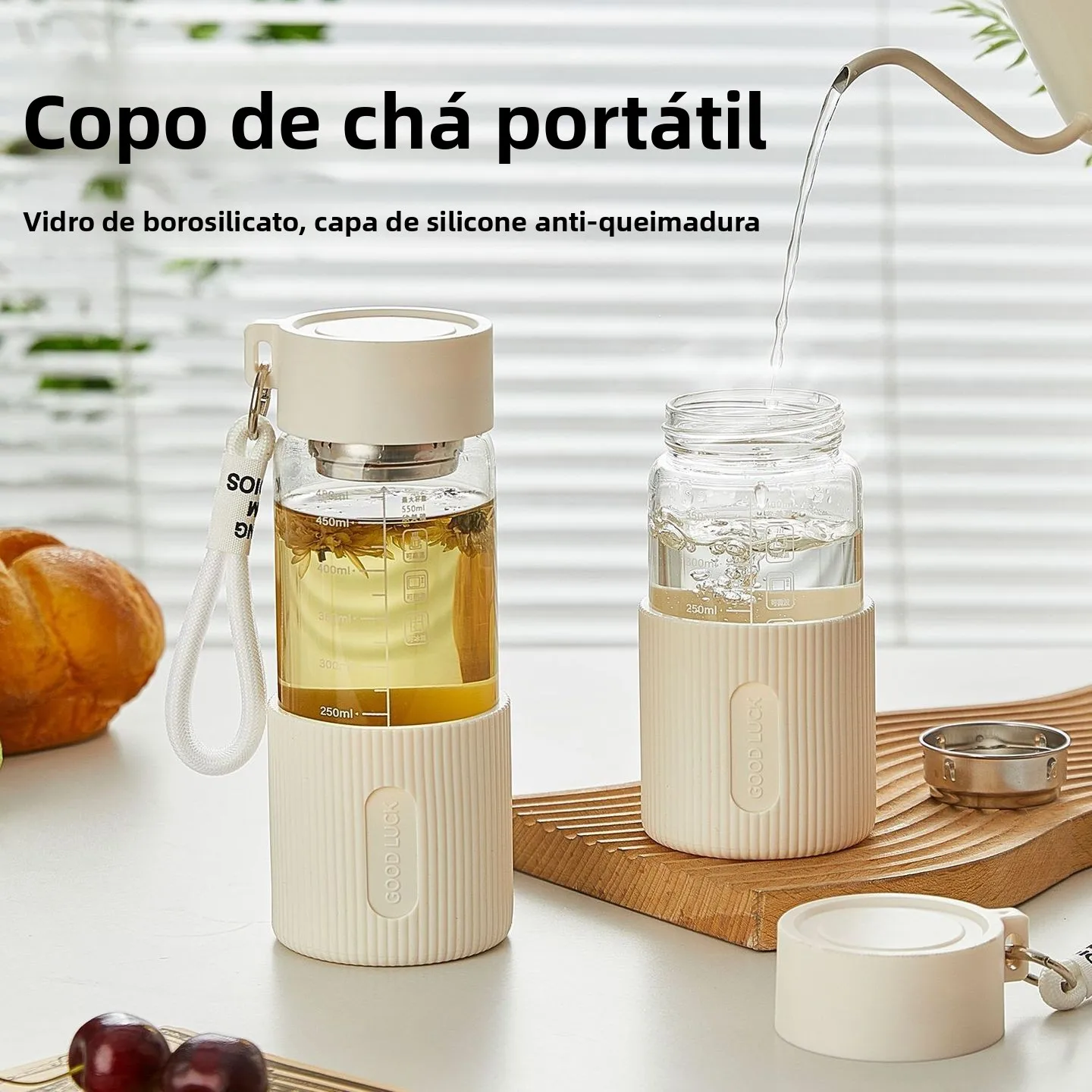ポータブルガラスティーカップ高美的価値茶水分離耐熱ガラス製高温耐性ティーカップ女性用