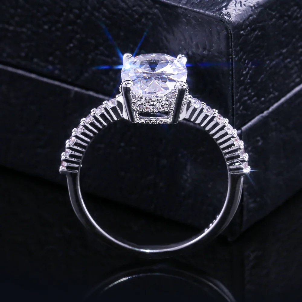 CC Oval Stone Rings for Women Sterling Silver Color White Cubic Zircon Engagement Wedding Accessories Fashion Jewelry CC3336