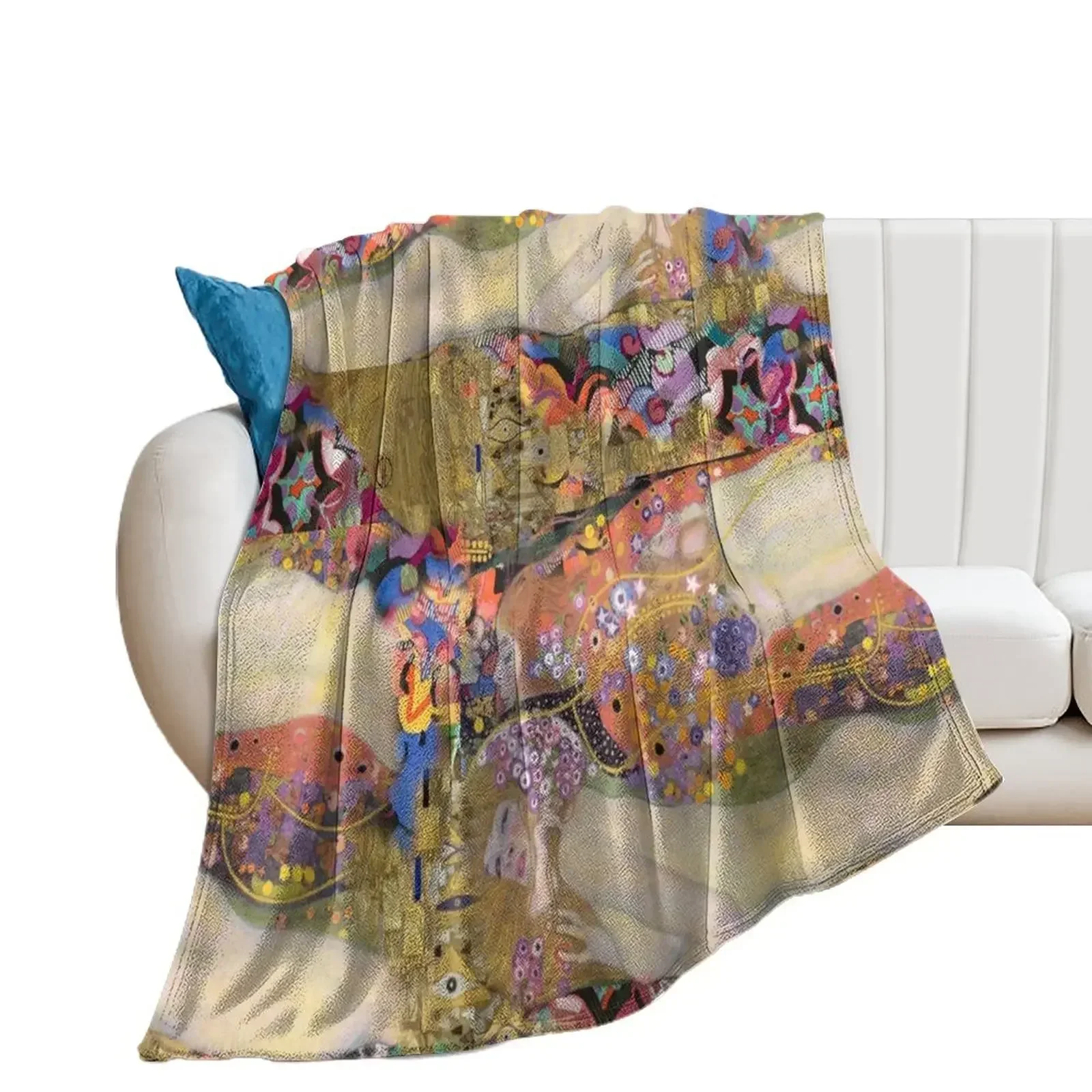 Gustav Klimt's Water Serpents + art deco tribute Throw Blanket Camping Blankets For Baby Soft Plaid Comforter Blankets