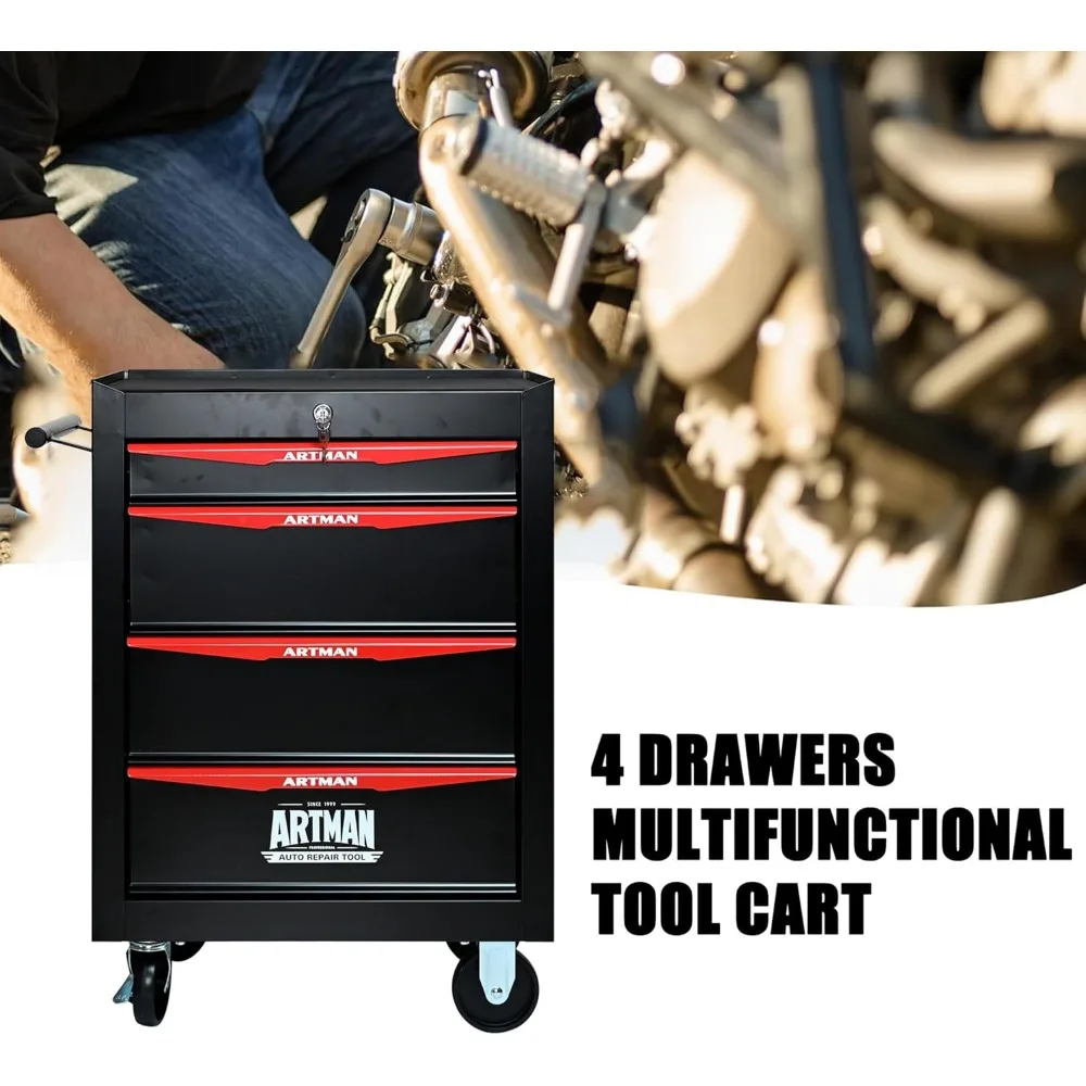 صندوق تخزين أدوات دوارة متعدد الوظائف مع 4 أدراج، منظم عربة شديد التحمل لورشة العمل وكفاءة المستودعات #5