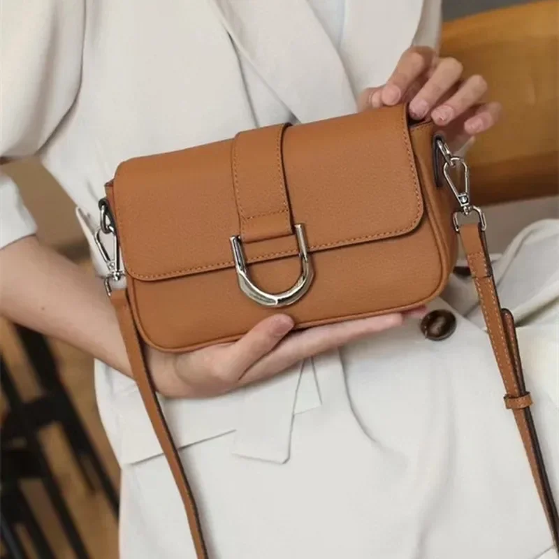 Genuine Leather Woman Cowhide Shoulder Bag Soft Leather Minimalism Luxury Womens High Quality 2024 Ladies Crossbody Bag