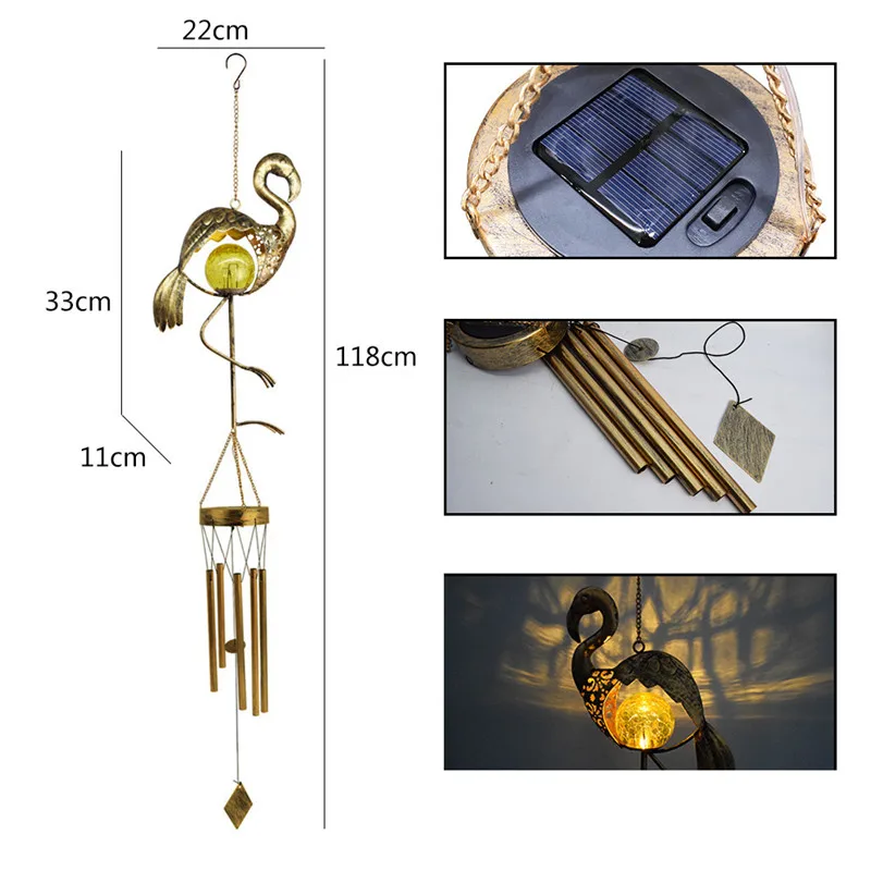 Solar Iron Wind Chime Lamp, Hollow Solar Floodlight, Estilo europeu, Ao ar livre, impermeável, Lâmpada de jardim decorativa