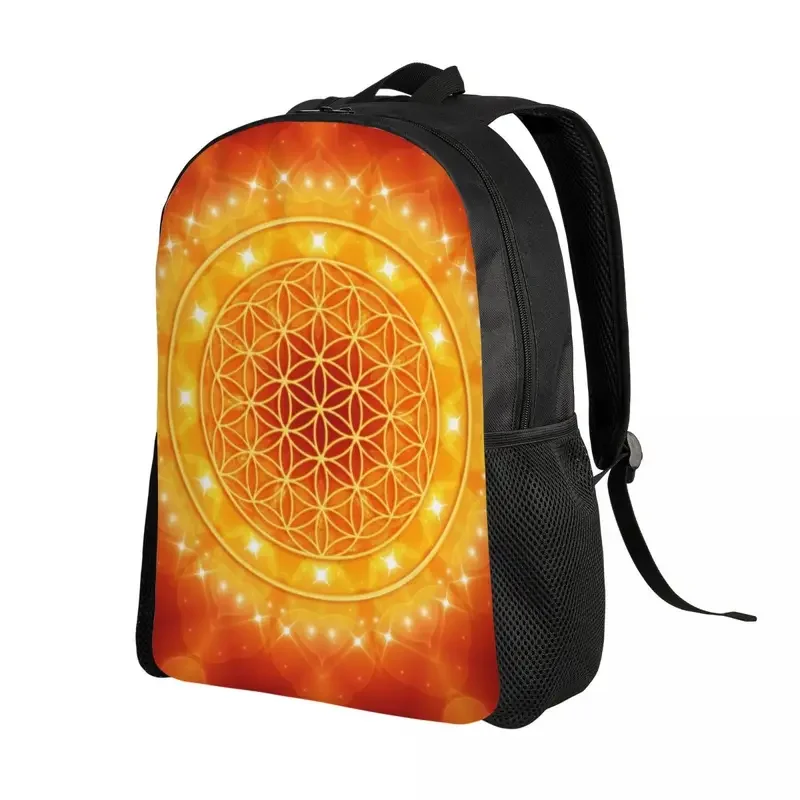 Flower Of Life Golden Light Energy Backpacks for Women Men School College Student Bookbag 15 Inch Laptop Geometric Mandala Bags