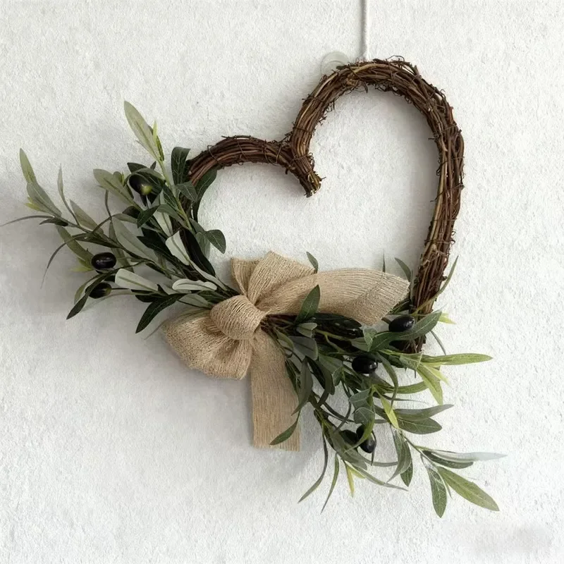 Artificial Olive Leaf Heart Wreath for Home Wedding Party Decoration Four Seasons Holiday Wall Door