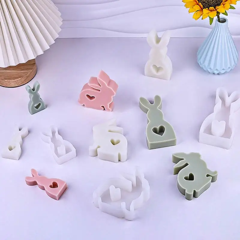 Easter Bunny Silicone Mold Hollow Love DIY Candle Casting Mold Non-Stick DIY Easter Bunny Mold For Easter Christmas Valentine's