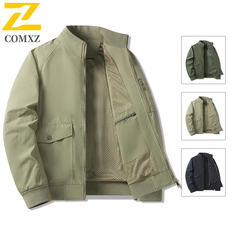 

COMXZ Windbreaker Mens Formal Stand Collar Business Casual Waterproof Windproof Official Coat for Middle-Aged Executives 2025