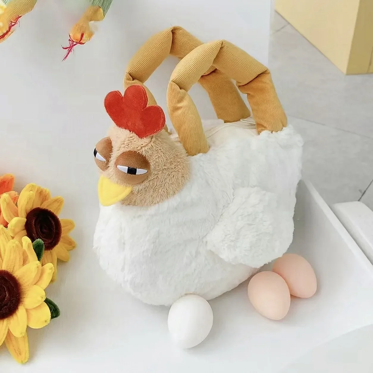 Borsa di peluche a forma di polli creativi borsa a tracolla a tracolla di pollo simpatico cartone animato borsa a tracolla da viaggio per borse da donna per ragazza