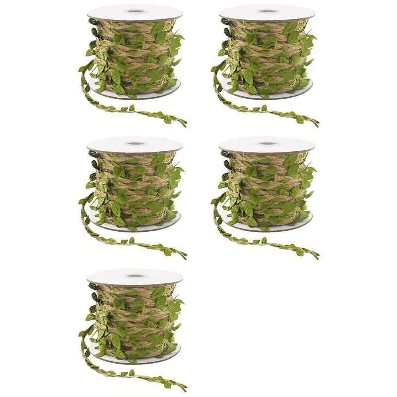 24-Hour Delivery 5X Natural Jute Twine 5MM Hessian Twine With Artificial Leaves Jute Twine For DIY Gift Wrapping Wedding Garden